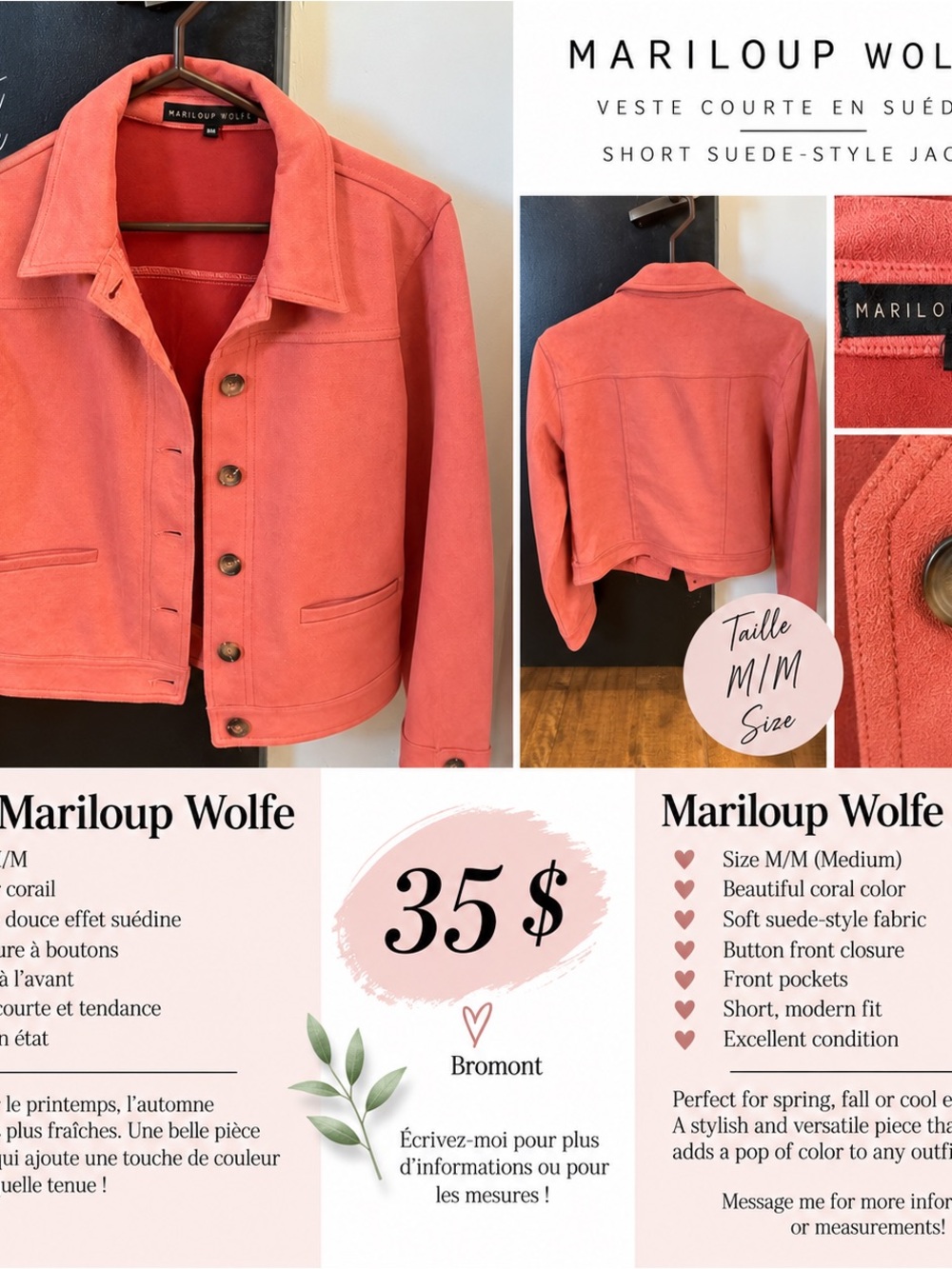 Coral Suedette Cropped Blazer
